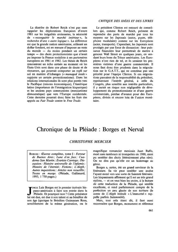 Chronique de la Pléiade : Borges et Nerval
 – page 1