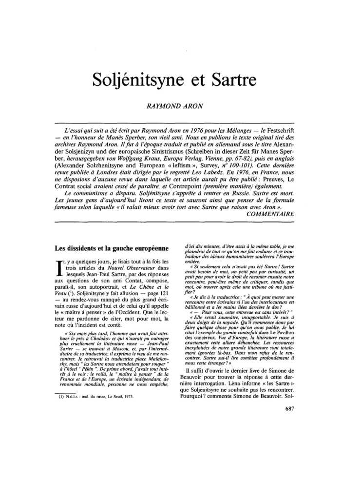 Soljénitsyne et Sartre
 – page 1