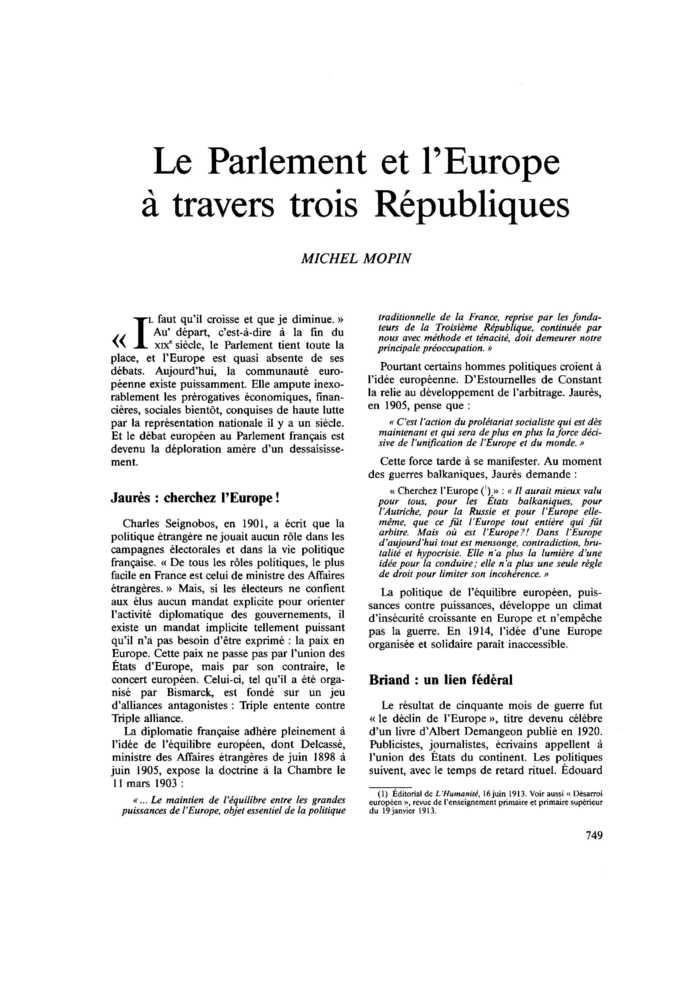 Le Parlement et l’Europe à travers trois Républiques
 – page 1