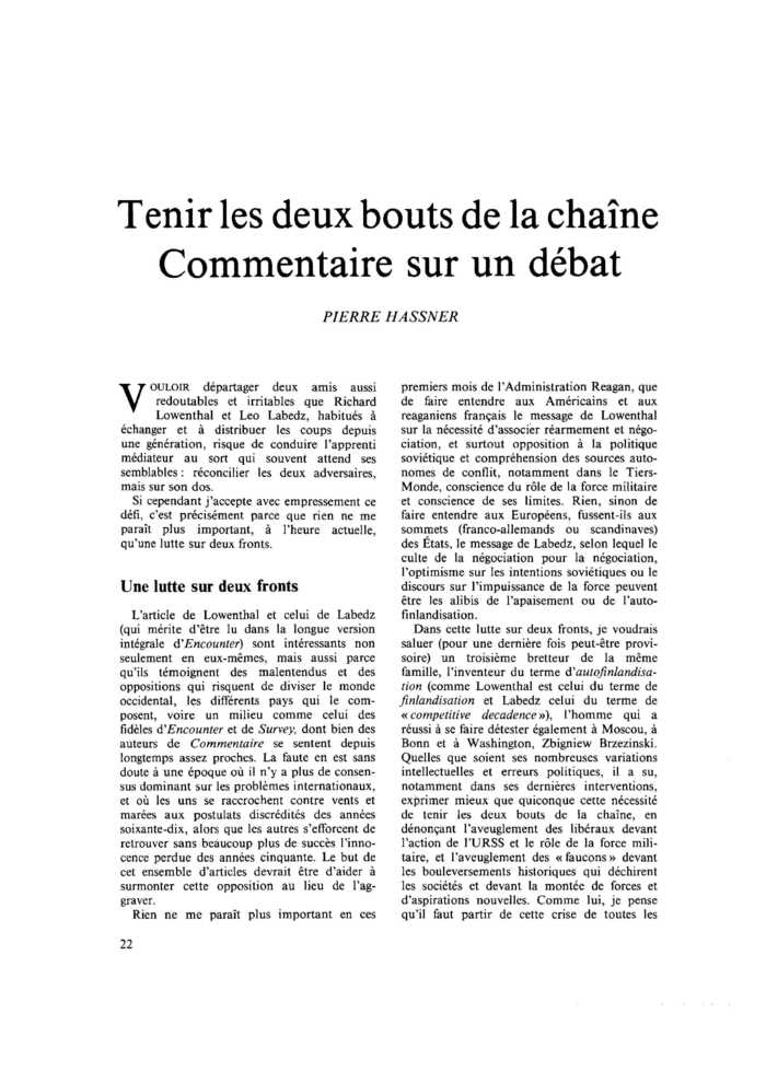 Tenir les deux bouts de la chaîne. Commentaire sur un débat
 – page 1