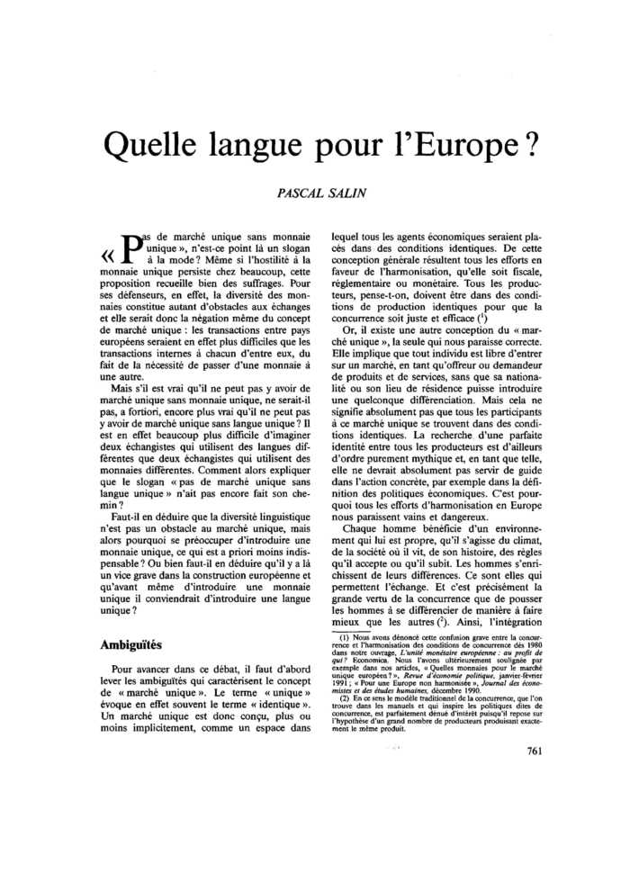 Quelle langue pour l’Europe ?
 – page 1