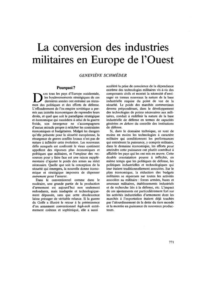 La conversion des industries militaires en Europe de l’Ouest
 – page 1