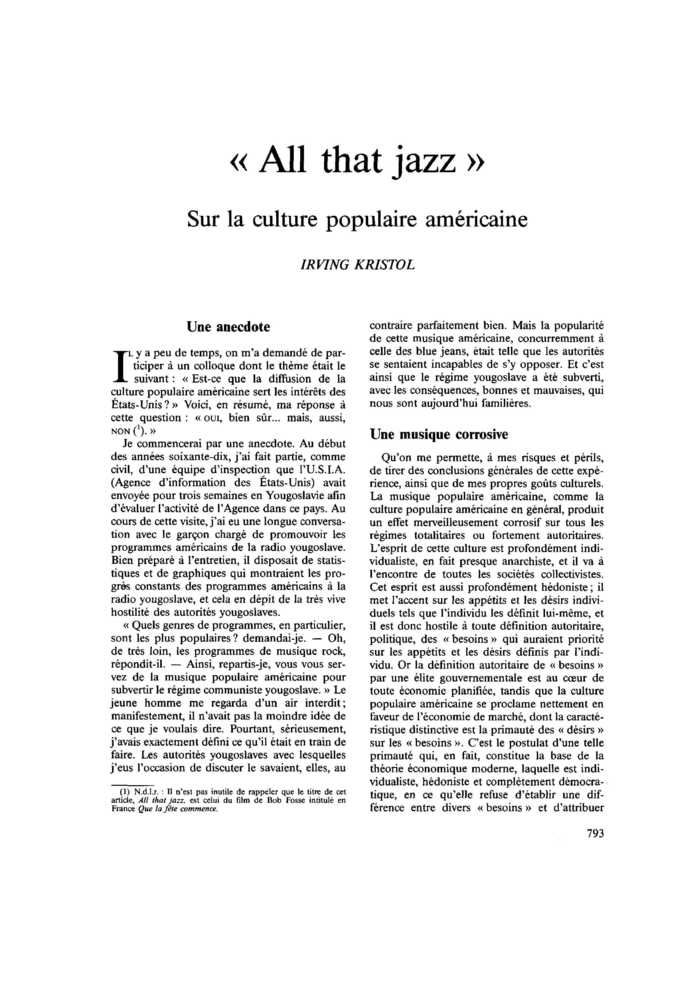 « All that jazz ». Sur la culture populaire américaine
 – page 1