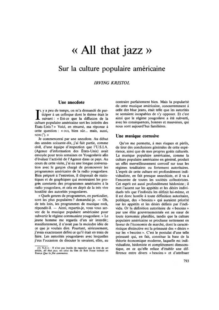 « All that jazz ». Sur la culture populaire américaine
 – page 1