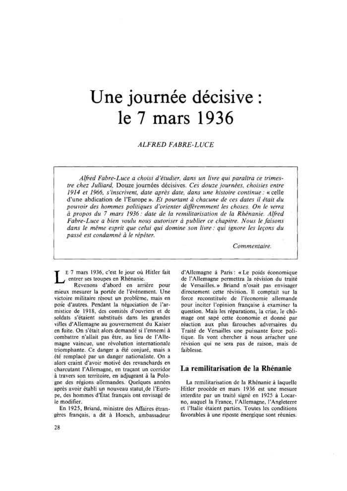 Une journée décisive : le 7 mars 1936
 – page 1