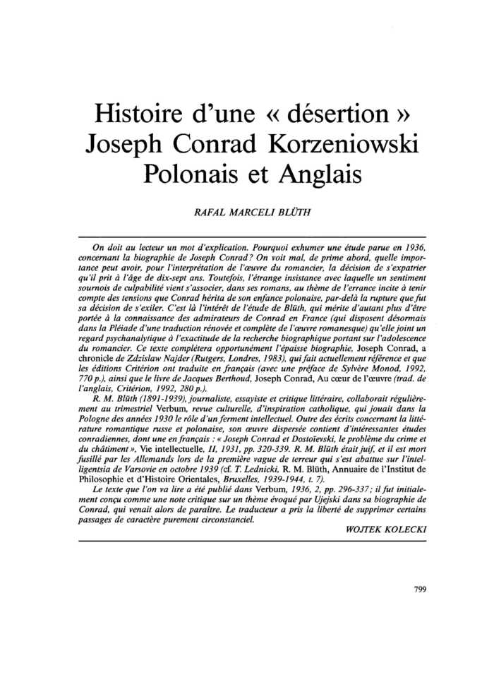 Histoire d’une « désertion ». Joseph Conrad Korzeniowski. Polonais et Anglais
 – page 1