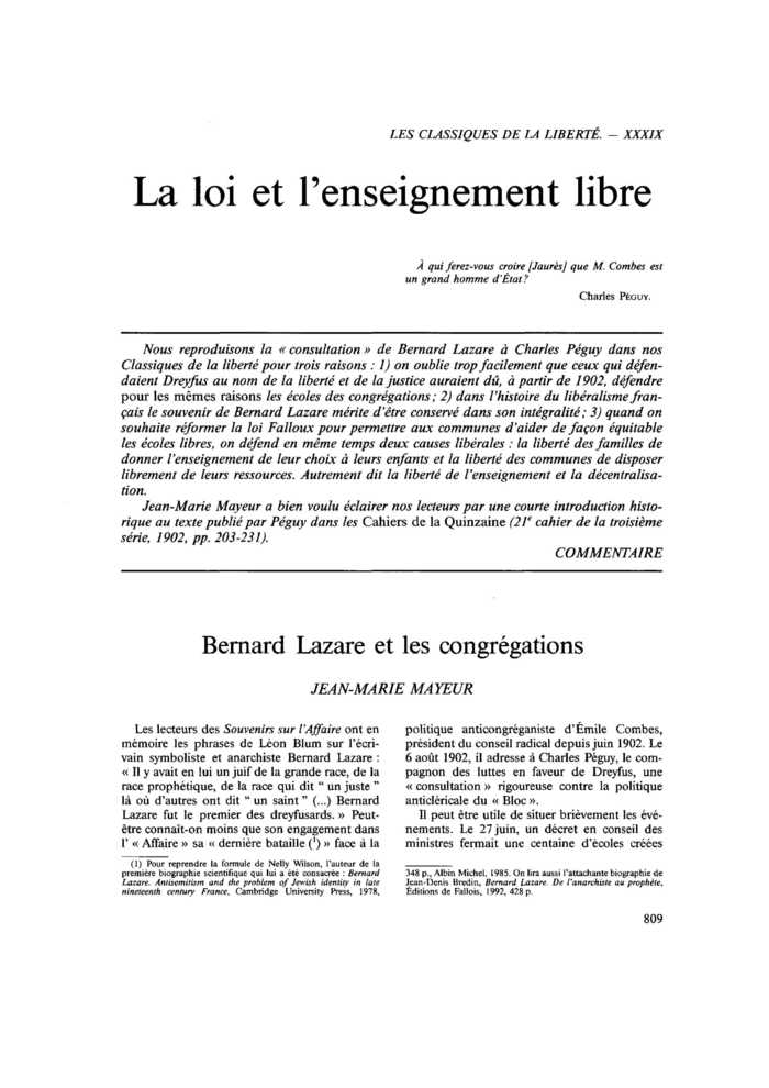 Bernard Lazare et les congrégations
 – page 1