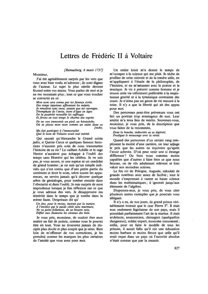 Lettres de Frédéric II à Voltaire
 – page 1
