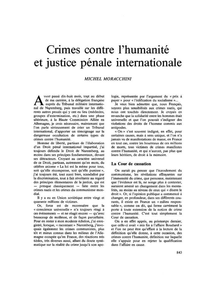 Crimes contre l’humanité et justice pénale internationale
 – page 1