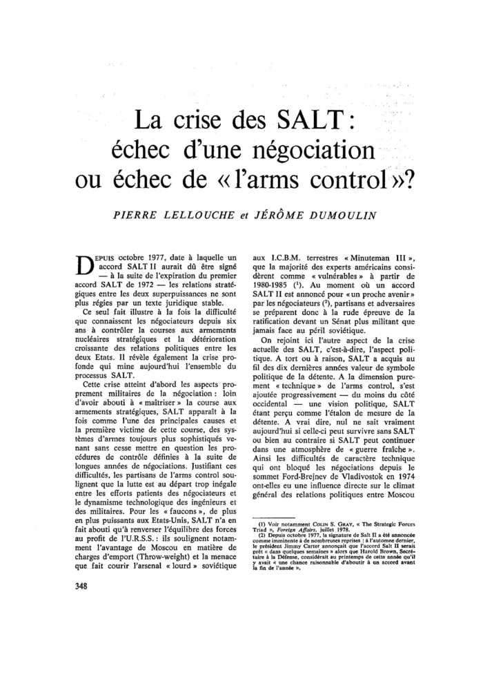 La crise des SALT : échec d’une négociation ou échec de « l’arms control »?
 – page 1