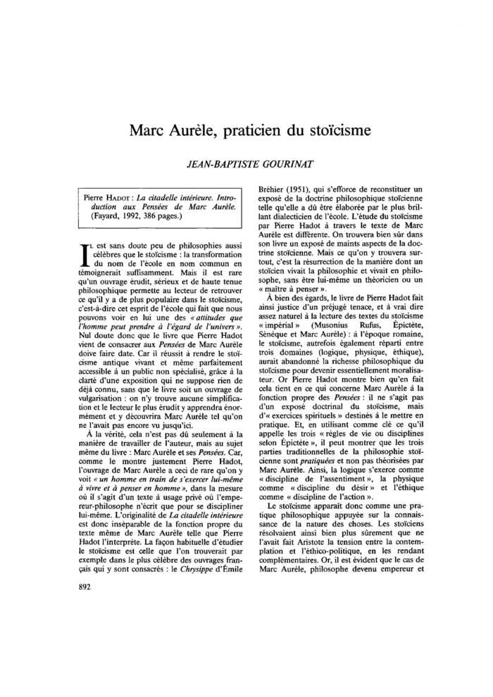 Marc Aurèle, praticien du stoïcisme
 – page 1