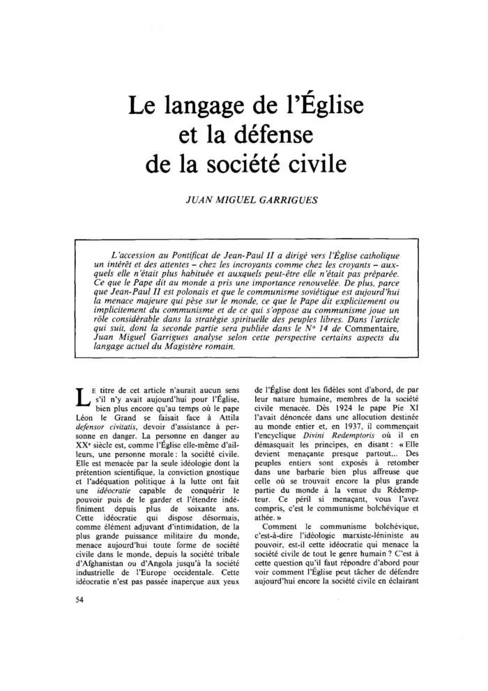 Le langage de l’Église et la défense de la société civile
 – page 1