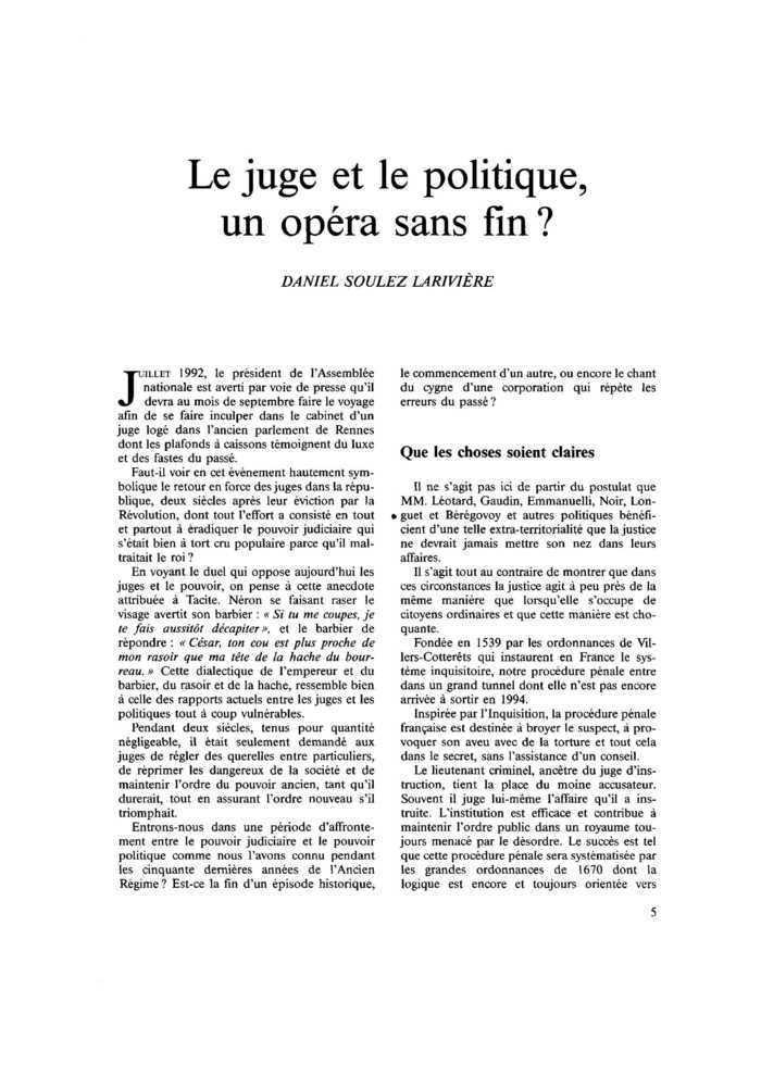 Le juge et le politique, un opéra sans fin ?
 – page 1