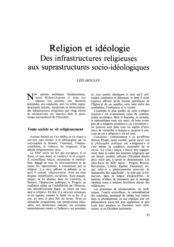 Religion et idéologie. Des infrastructures religieuses aux suprastructures socio-idéologiques
 – page 1