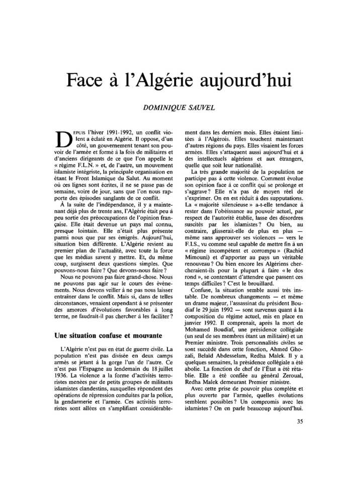 Face à l’Algérie aujourd’hui
 – page 1