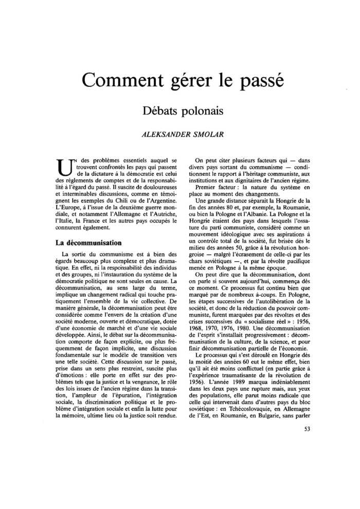 Comment gérer le passé. Débats polonais
 – page 1