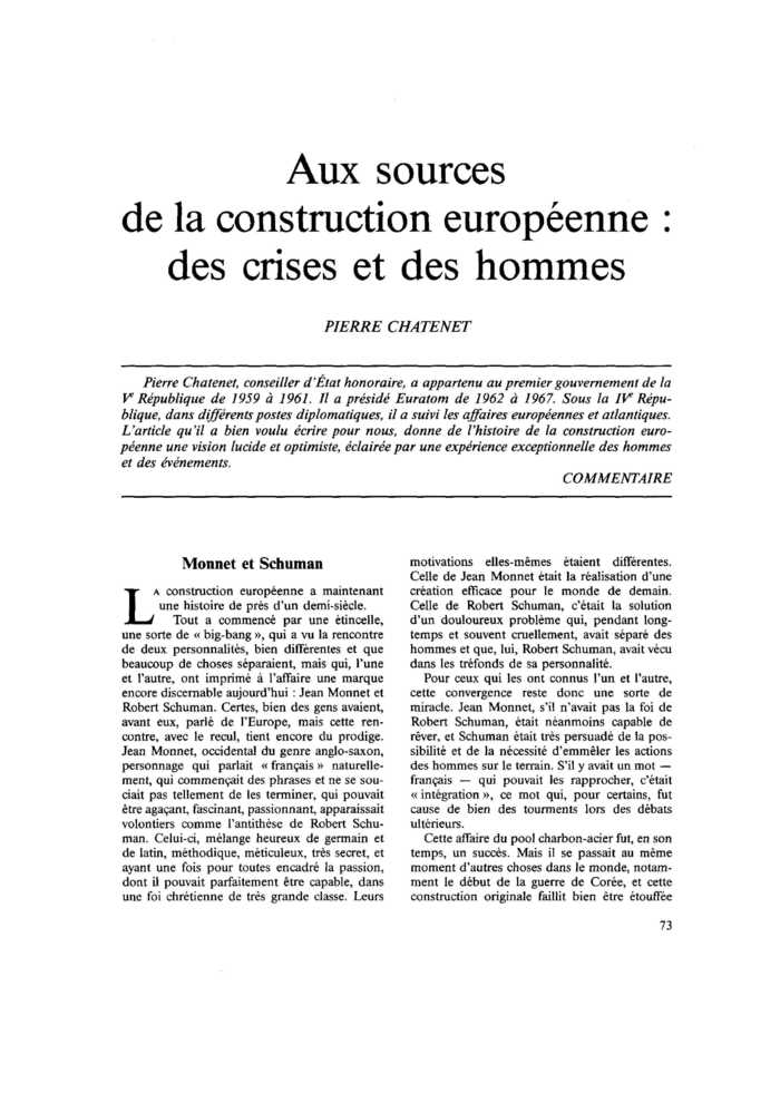 Aux sources de la construction européenne : des crises et des hommes
 – page 1