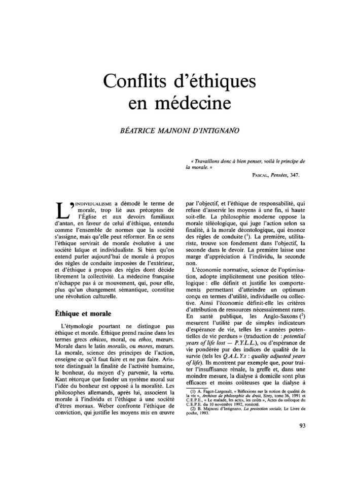 Conflits d’éthiques en médecine
 – page 1