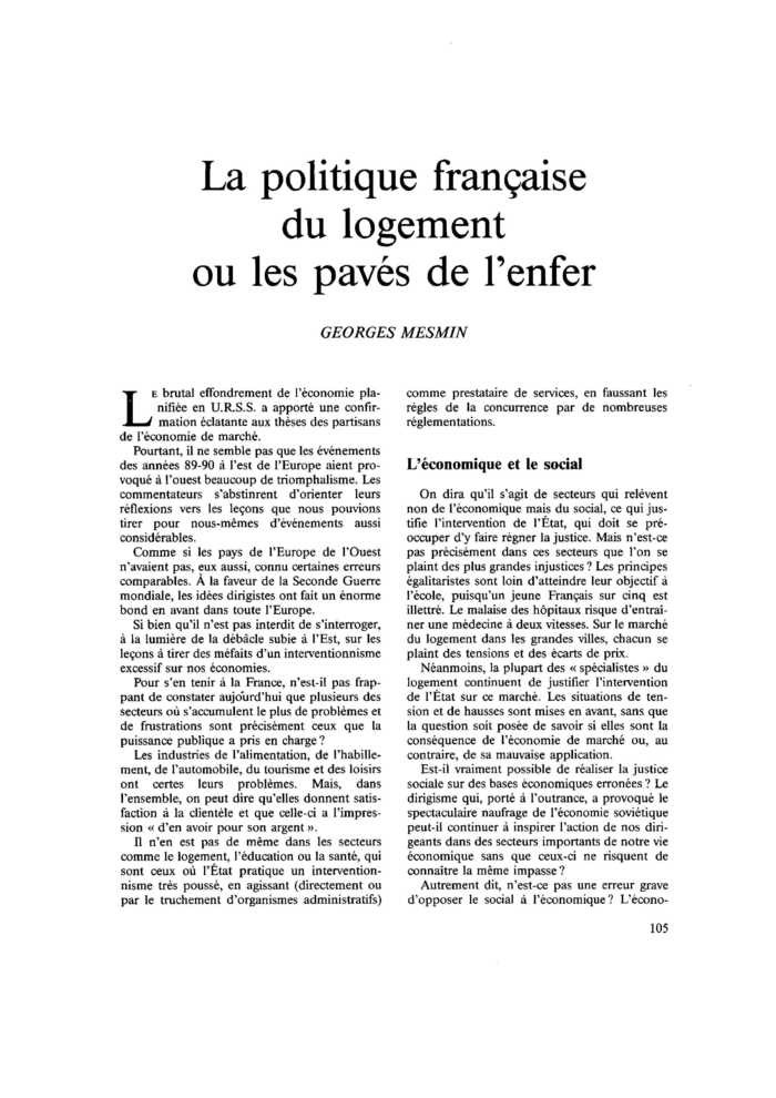 La politique française du logement ou les pavés de l’enfer
 – page 1