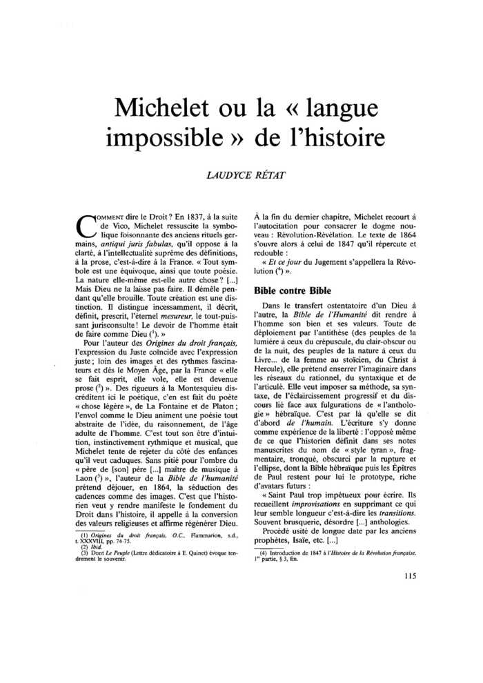 Michelet ou la « langue impossible » de l’histoire
 – page 1