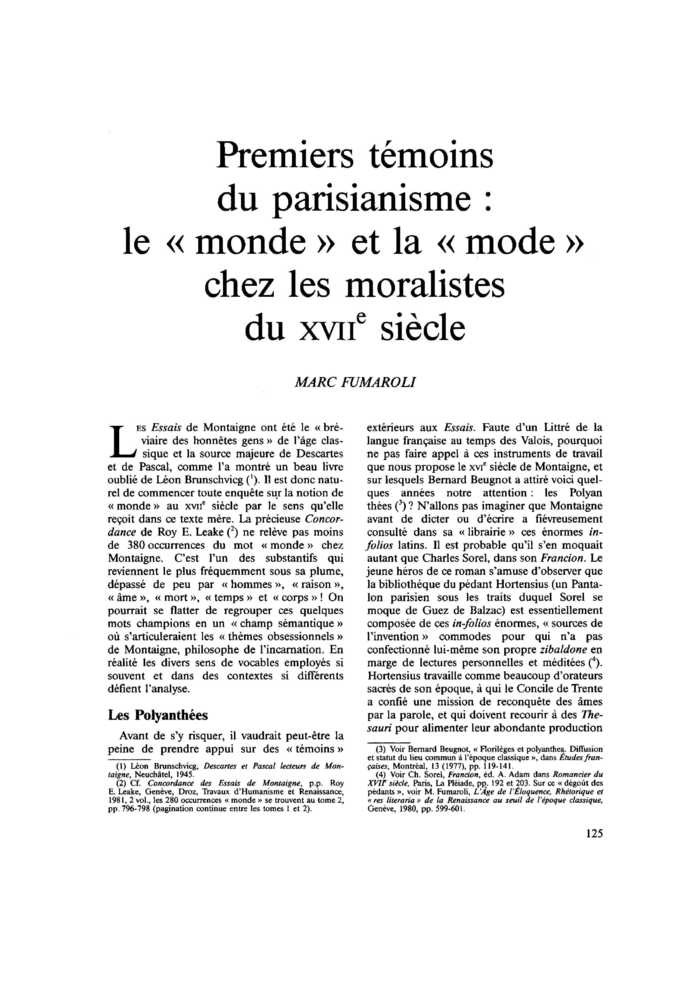 Premiers témoins du parisianisme : le « monde » et la « mode » chez les moralistes du XVIIe siècle
 – page 1