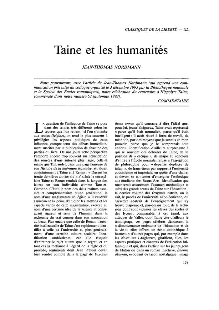 Taine et les humanités
 – page 1