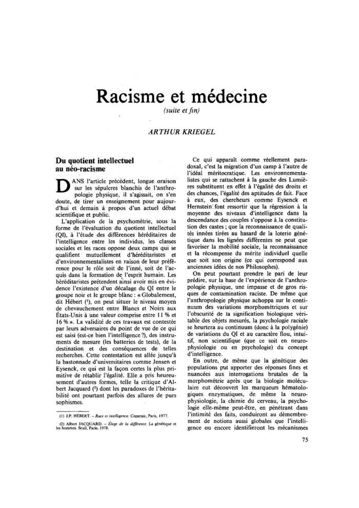 Racisme et médecine (suite et fin)
 – page 1