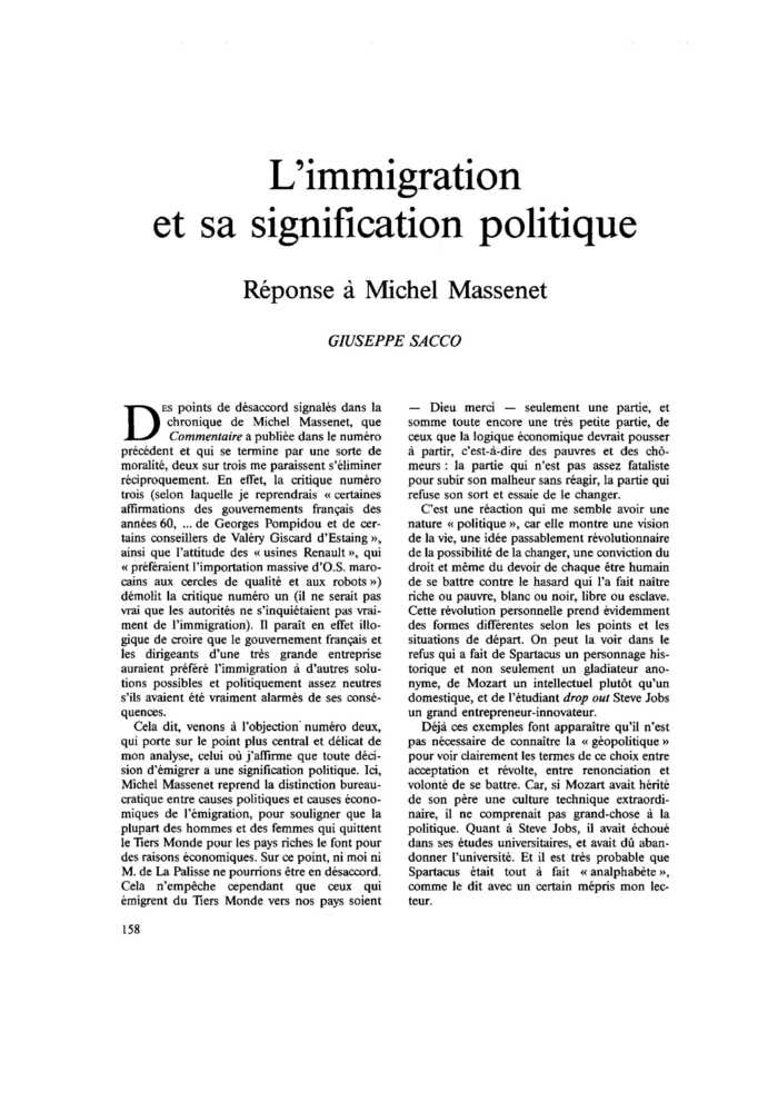 L’immigration et sa signification politique. Réponse à Michel Massenet
 – page 1