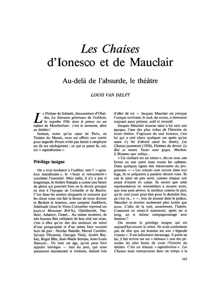 Les Chaises d’Ionesco et de Mauclair. Au-delà de l’absurde, le théâtre
 – page 1