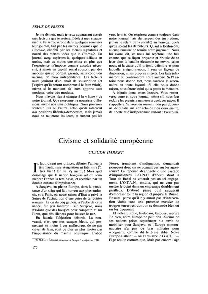 Civisme et solidarité européenne
 – page 1