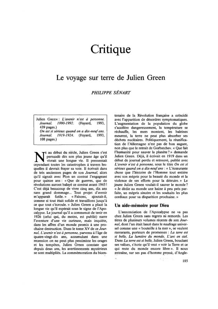 Le voyage sur terre de Julien Green
 – page 1