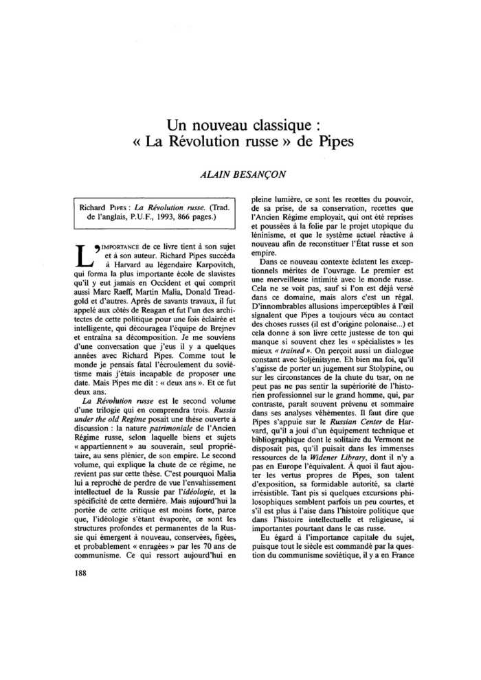 Un nouveau classique : « La Révolution russe » de Pipes
 – page 1