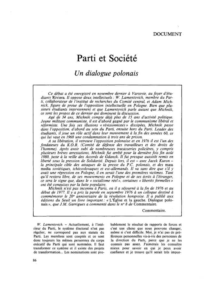 Parti et Société. Un dialogue polonais
 – page 1