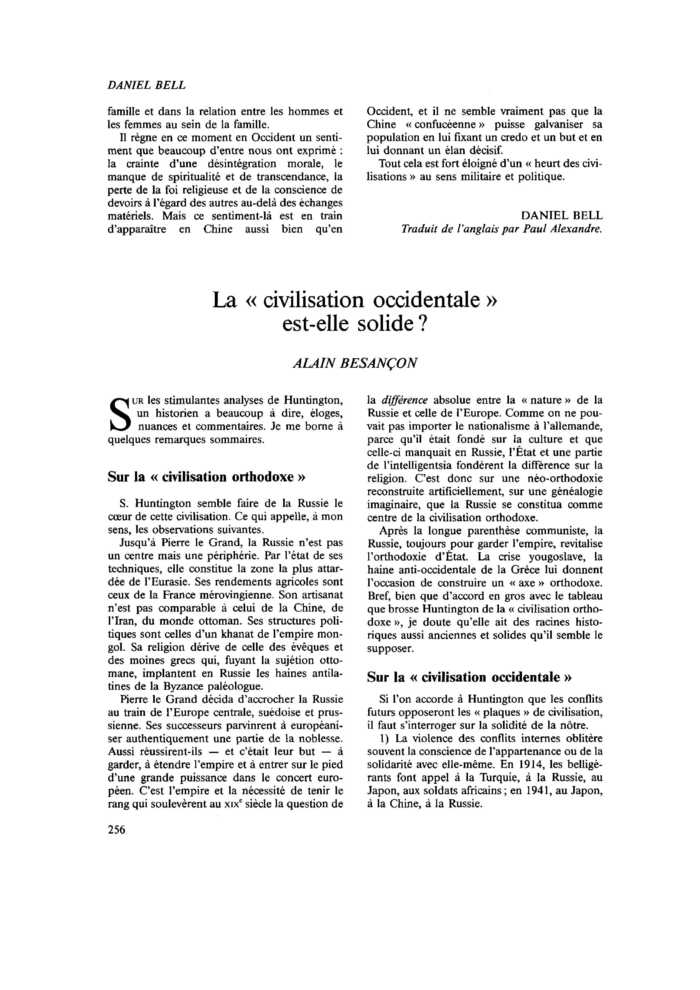 La « civilisation occidentale » est-elle solide ?
 – page 1