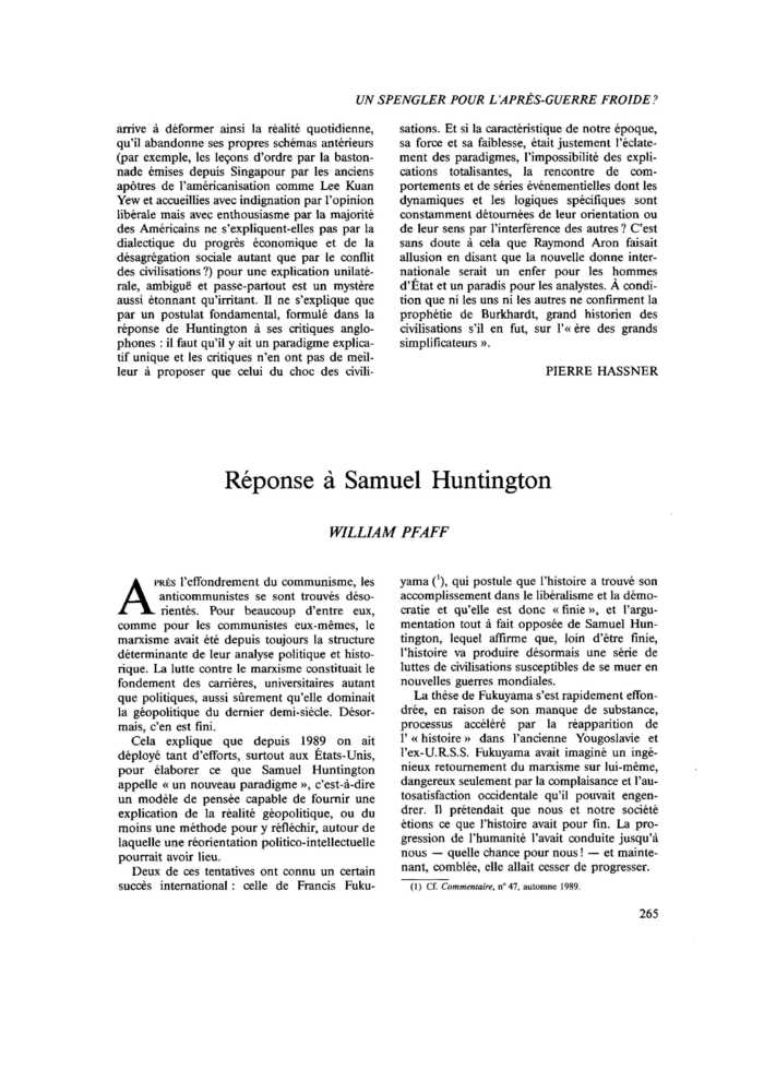 Réponse à Samuel Huntington
 – page 1