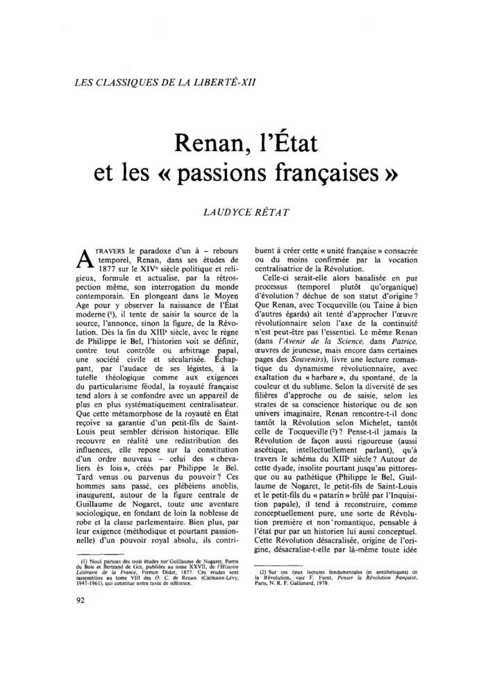 Renan, l’État et les « passions françaises »
 – page 1