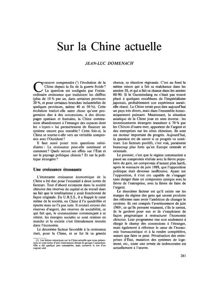 Sur la Chine actuelle
 – page 1