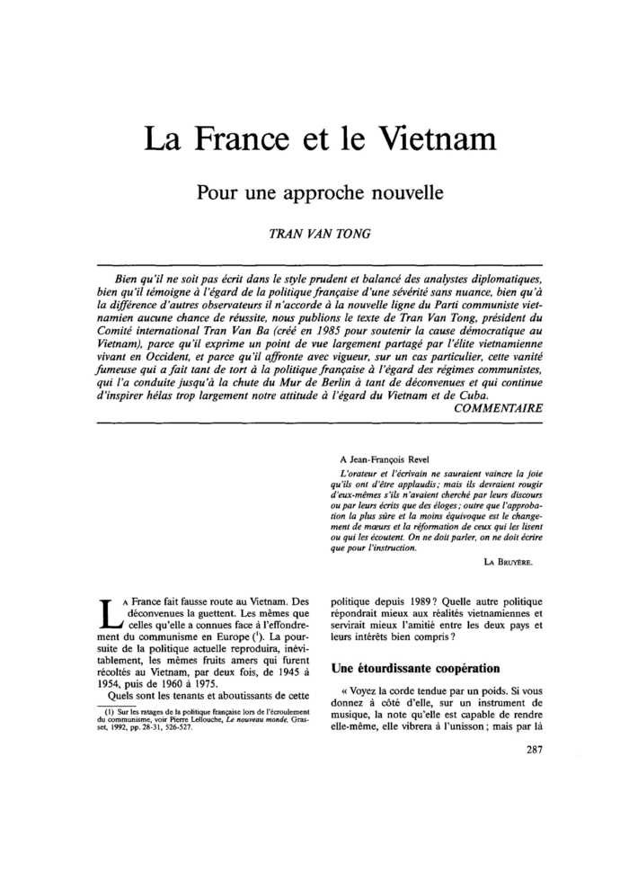 La France et le Vietnam. Pour une approche nouvelle
 – page 1