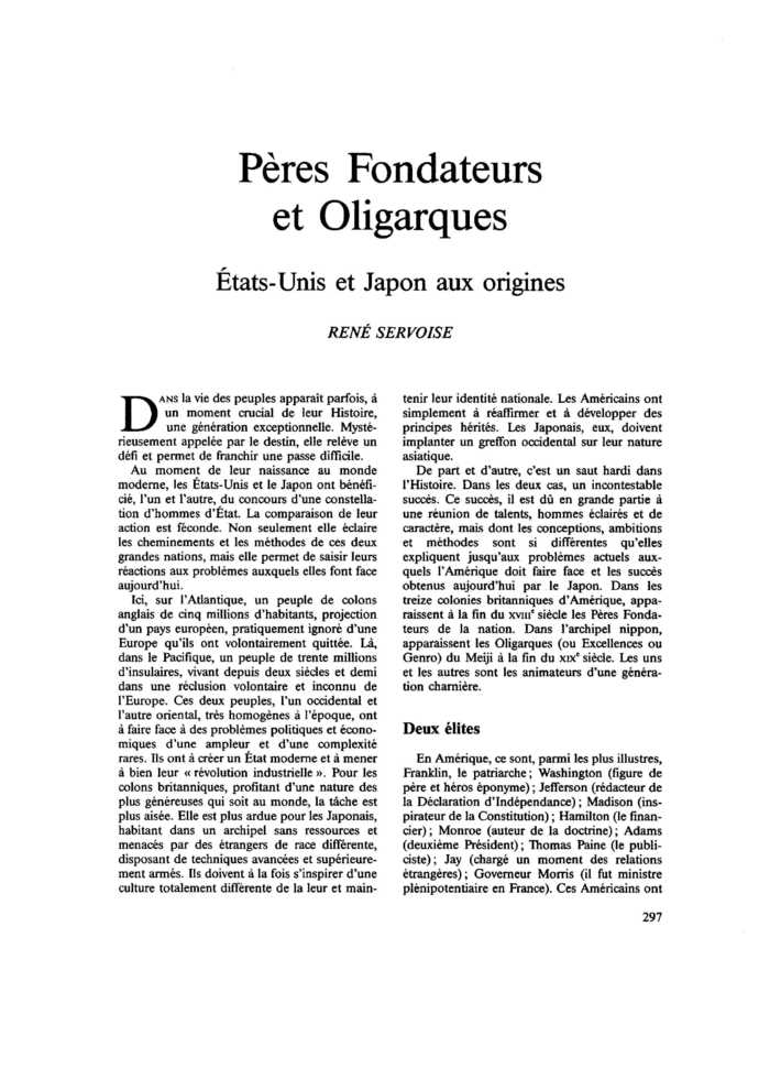 Pères Fondateurs et Oligarques. États-Unis et Japon aux origines
 – page 1