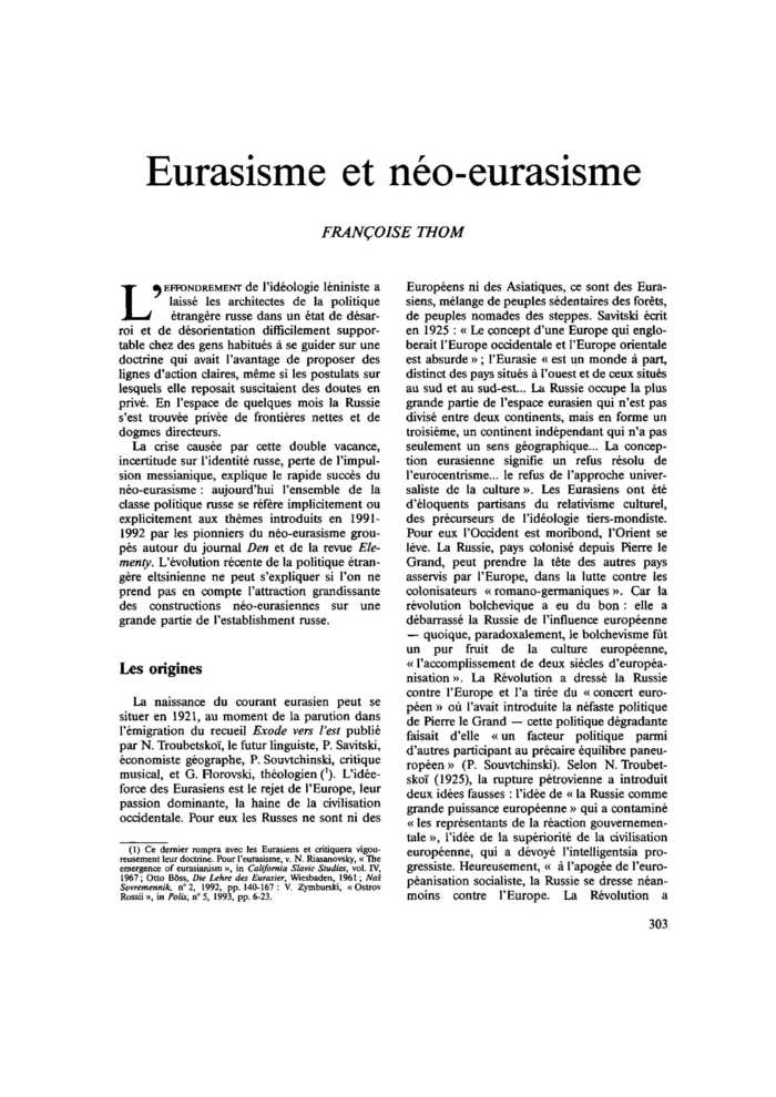 Eurasisme et néo-eurasisme
 – page 1