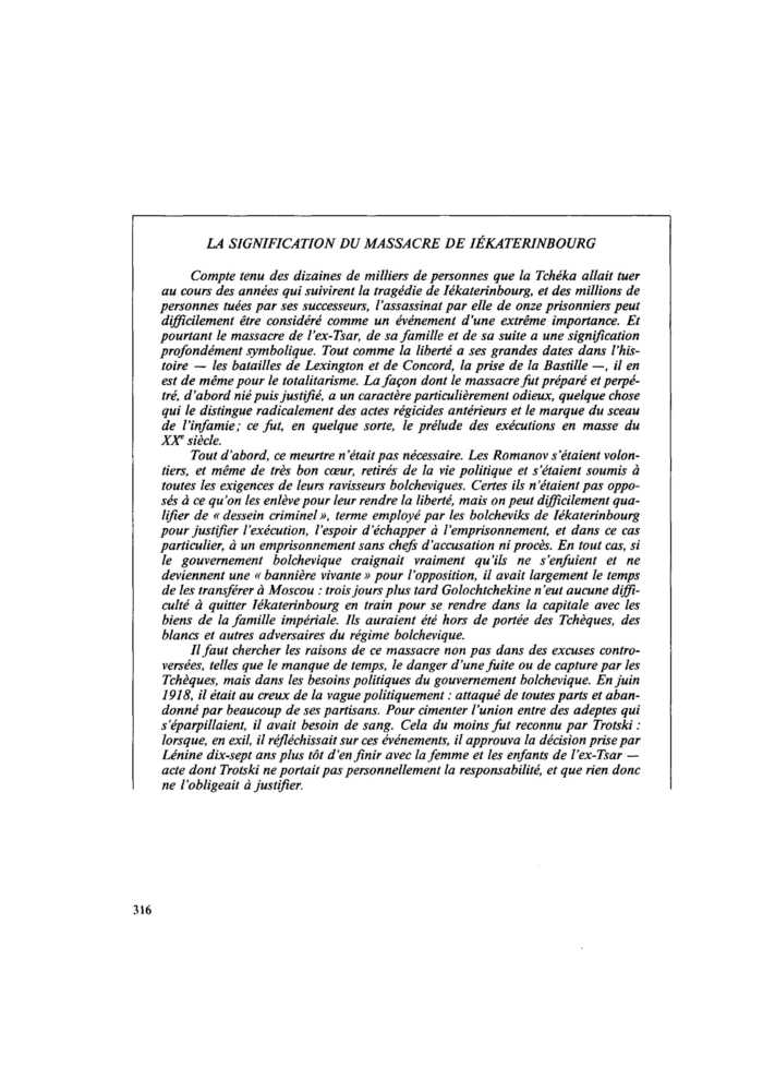 LA SIGNIFICATION DU MASSACRE DE IÉKATERINBOURG
 – page 1