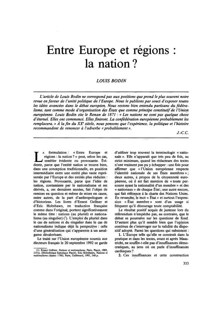 Entre Europe et régions : la nation ?
 – page 1