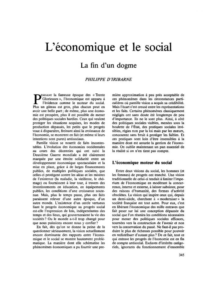 L’économique et le social. La fin d’un dogme
 – page 1