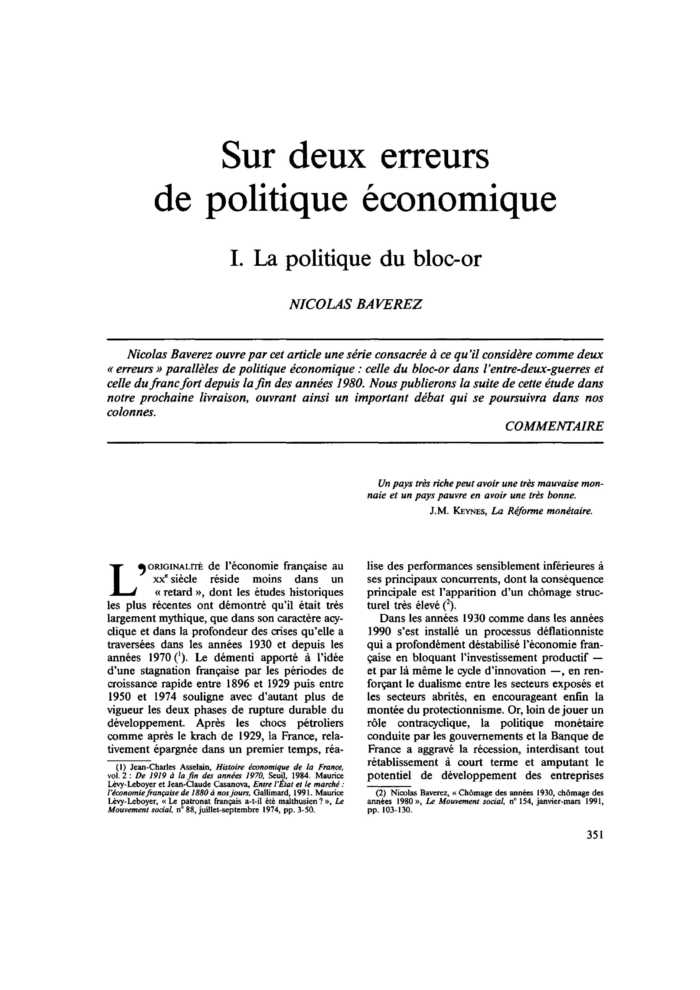 Sur deux erreurs de politique économique. I. La politique du bloc-or
 – page 1