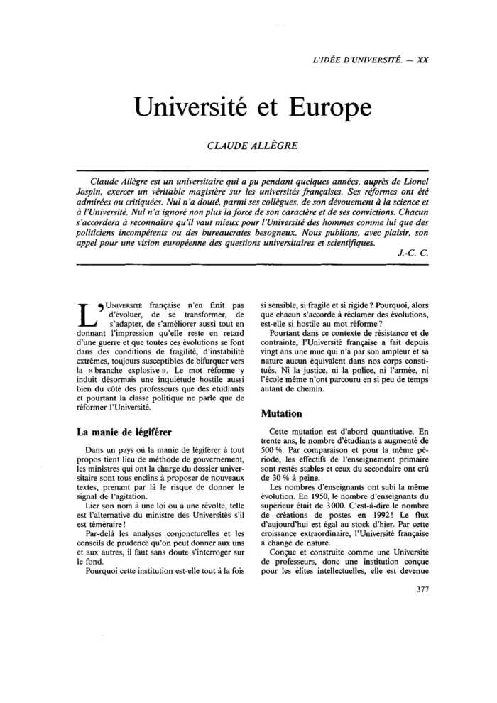 Université et Europe
 – page 1