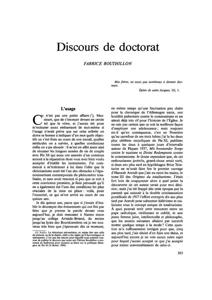 Discours de doctorat
 – page 1