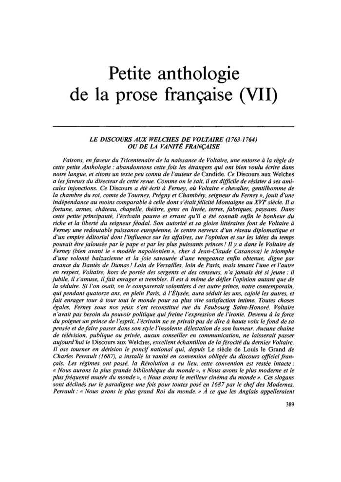 LE DISCOURS AUX WELCHES DE VOLTAIRE (1763-1764) OU DE LA VANITÉ FRANÇAISE
 – page 1