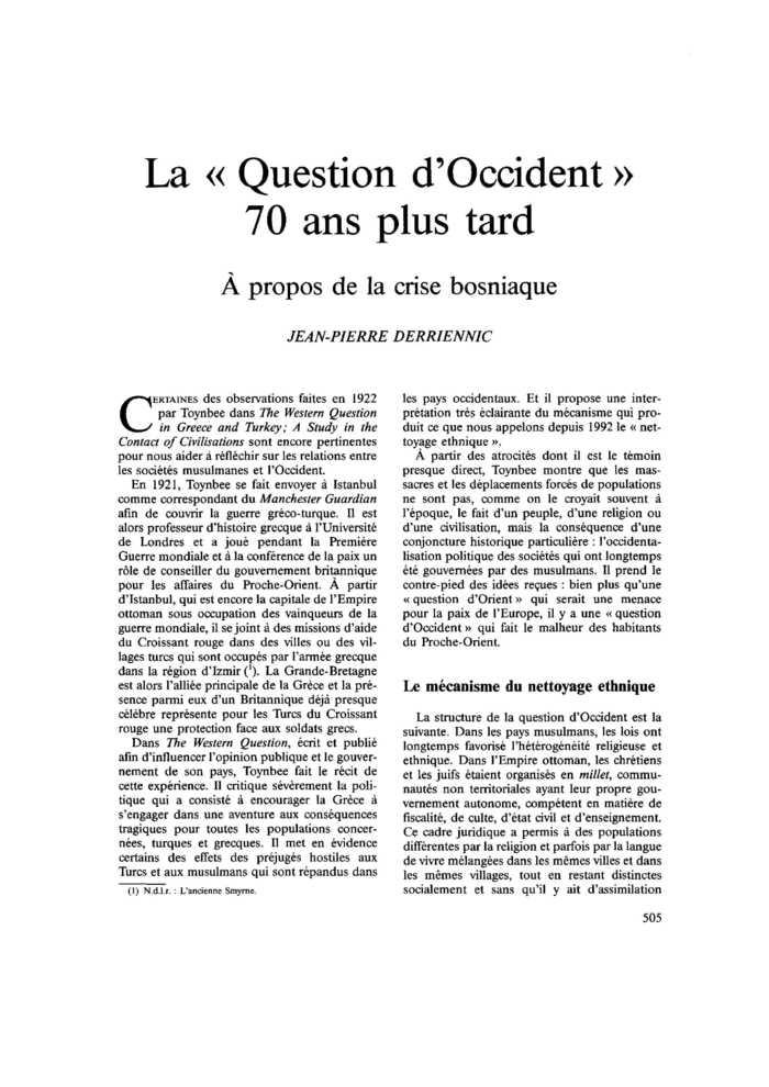 La « Question d’Occident » 70 ans plus tard. À propos de la crise bosniaque
 – page 1
