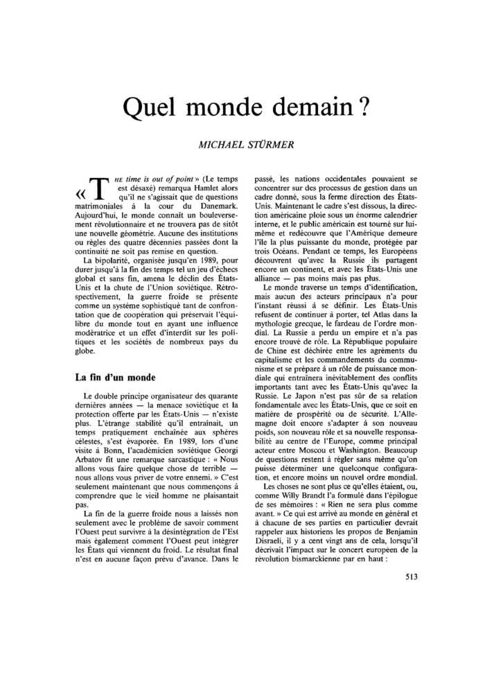 Quel monde demain ?
 – page 1