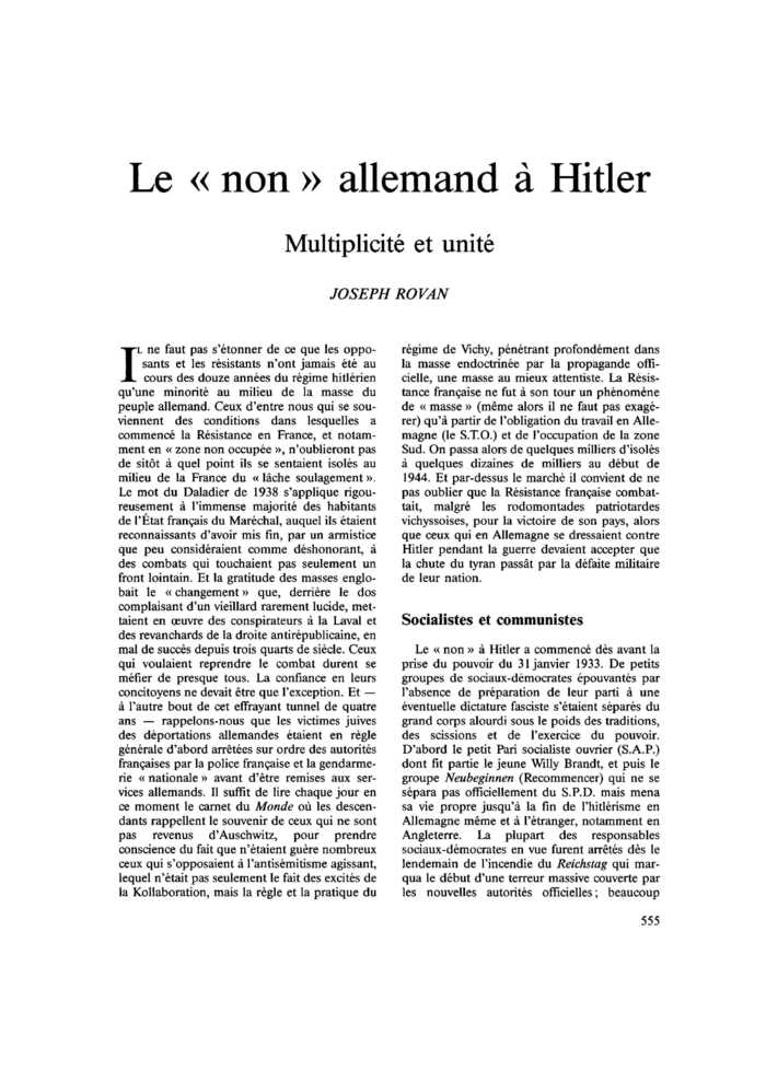 Le « non » allemand à Hitler. Multiplicité et unité
 – page 1